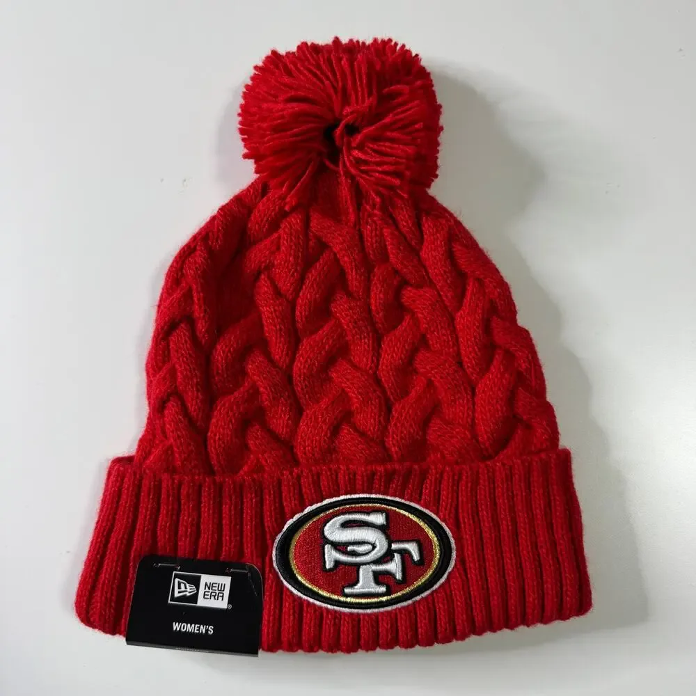NWT NEW ERA Women's Scarlet San Francisco 49ers Cable Cuffed Knit Hat Pom
